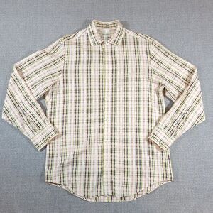 Banana Republic Shirt Mens 15-15.5 Medium‎ Long Sleeve Plaid White Green Blue